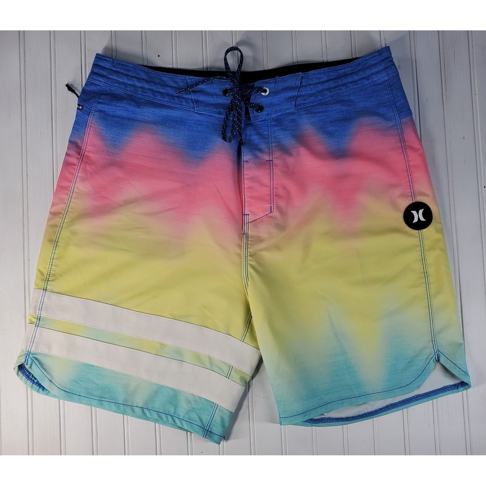 Hurley Board Shorts Mens 31 Multicolor Rainbow Ombre Swim Trunks Surfer Beach